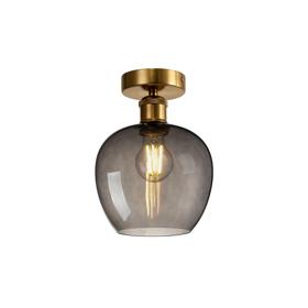 DK1130  Cawdor Flush Fitting, 1 Light E27, Gilt Bronze/Black/Smoke Wine Glass